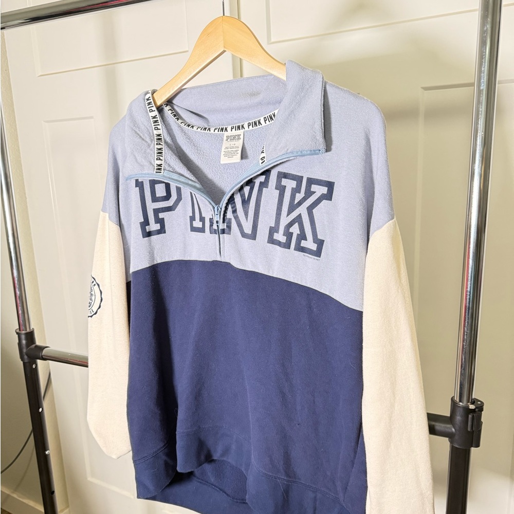 PINK Victoria’s Secret Quarter Zip Colorblock Pullover Sweatshirt Size L